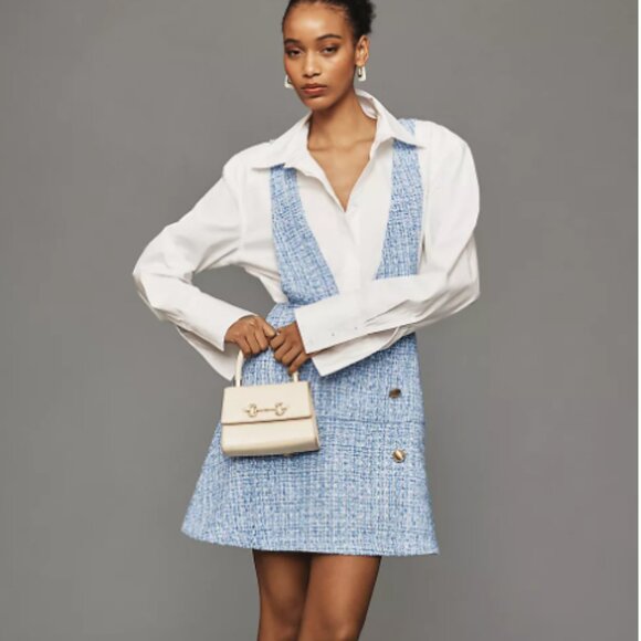 NWT Anthropologie Maeve Tweed Pinafore Skirt, Light Blue, Size 8 - Picture 2 of 9